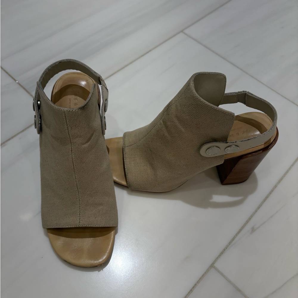 rag & bone Beige Open-Toe Slingback Block-Heel Mules
